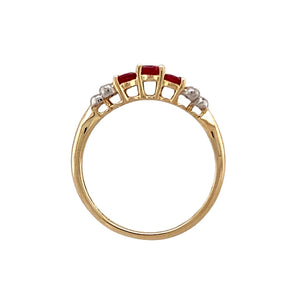 9ct Gold Diamond & Red Stone Set Ring