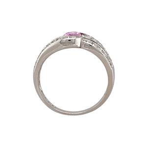 14ct White Gold Diamond & Pink Sapphire Set Split Band Ring