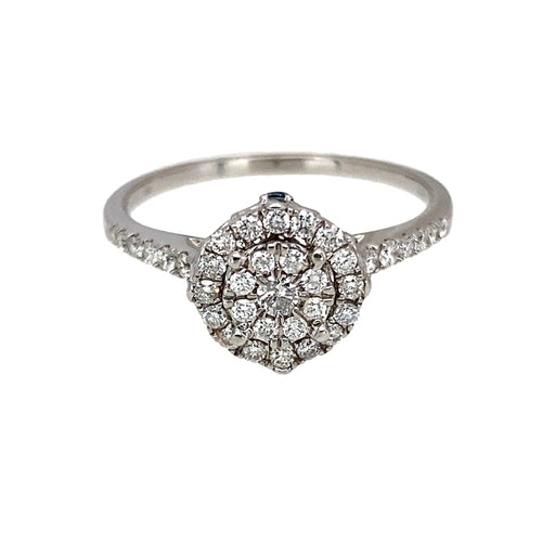 9ct White Gold & Diamond Set Halo Cluster Ring