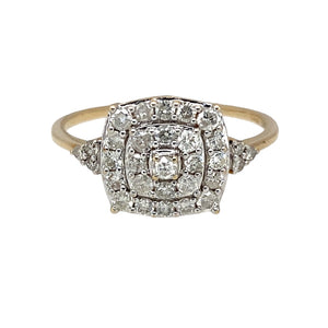 9ct Gold & Diamond Set Three Row Halo Ring