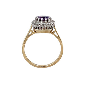 9ct Gold Diamond & Amethyst Set Cluster Ring