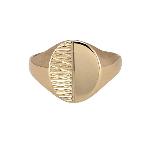 9ct Gold Patterned Oval Signet Ring