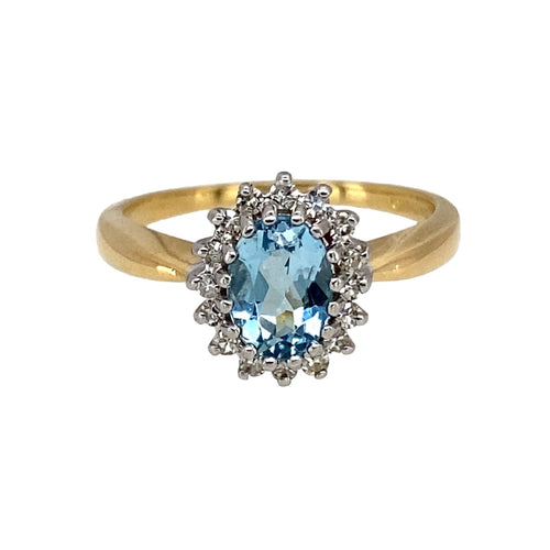 18ct Gold Diamond & Blue Topaz Set Cluster Ring