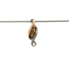 Load image into Gallery viewer, Preowned 925 Silver with 9ct Rose Gold Clogau &amp; Yellow/Orange Stone Set Trilogy &#39;past future and present&#39; Pendant on an adjustable 18&quot;, 20&quot; - 22&quot; Clogau curb chain. The necklace has the weight 3.20 grams and the pendant is 1.8cm long
