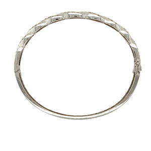 9ct White Gold & Diamond Set Twisted Hinged Bangle