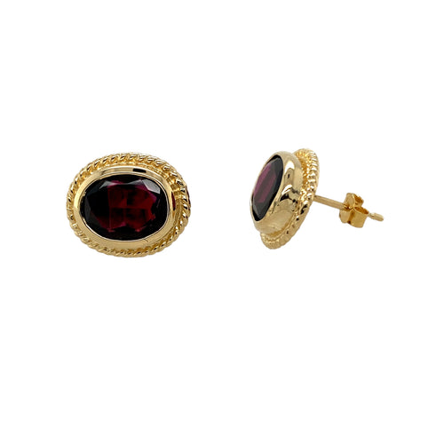 9ct Gold & Garnet Set Oval Stud Earrings