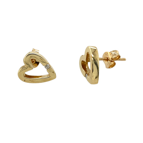 9ct Gold & Diamond Set Open Heart Stud Earrings