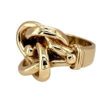 Load image into Gallery viewer, Preowned 9ct Yellow Solid Gold Knot Ring in size X with the weight 21.80 grams. The front of the ring is 2cm high
