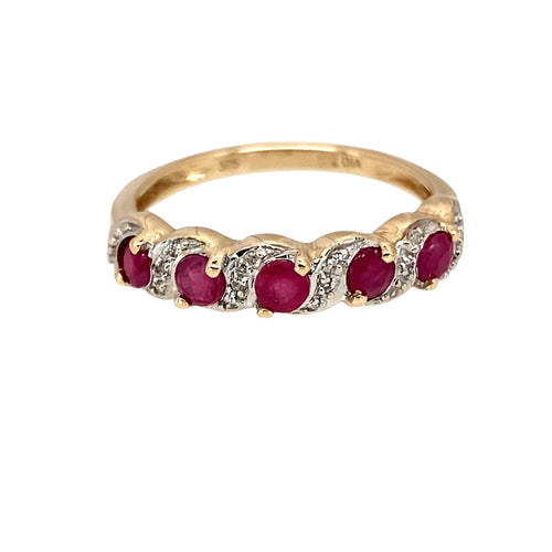 9ct Gold Diamond & Ruby Set Twist Band Ring