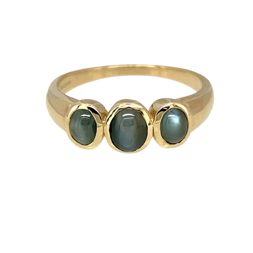 9ct Gold & Labradorite Cabochon Set Trilogy Ring