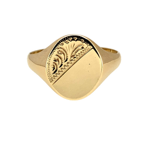 9ct Gold Patterned Oval Signet Ring