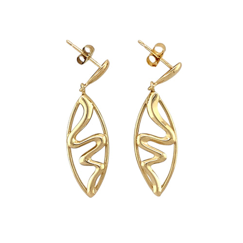 9ct Gold Swirl Oval Drop Earrings