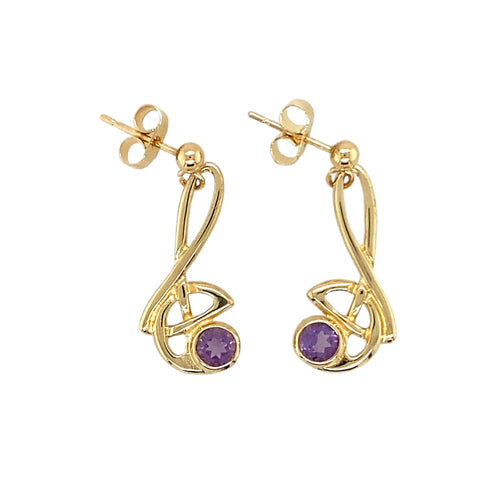 9ct Gold & Amethyst Set Celtic Drop Earrings