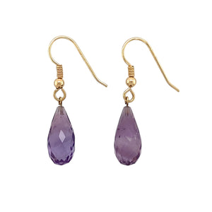 9ct Gold & Amethyst Set Teardrop Drop Earrings