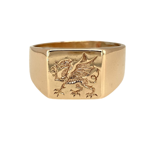 9ct Gold Welsh Dragon Signet Ring