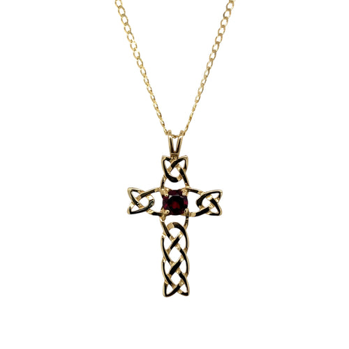 9ct Gold & Pink Tourmaline Set Celtic Cross 20