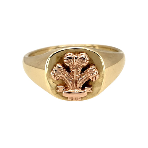 9ct Gold Welsh Three Feathers Signet Ring