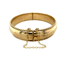 Load image into Gallery viewer, 9ct Gold Engraved Hinged Antique Style Scalloped Edge Bangle
