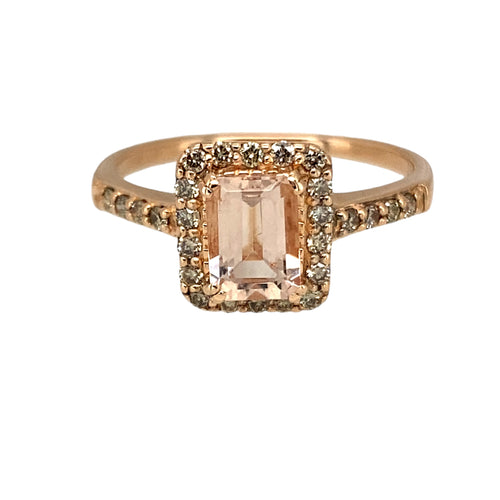 14ct Gold Diamond & Morganite Set Halo Ring