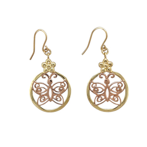 9ct Gold Clogau Butterfly Circle Drop Earrings