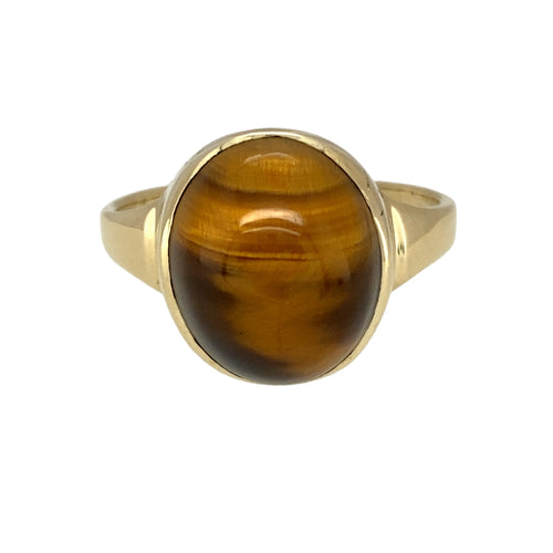 9ct Gold & Tiger's Eye Oval Cabochon Set Ring