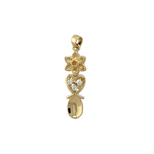 9ct Gold & Cubic Zirconia Set Welsh Daffodil Heart Lovespoon Pendant