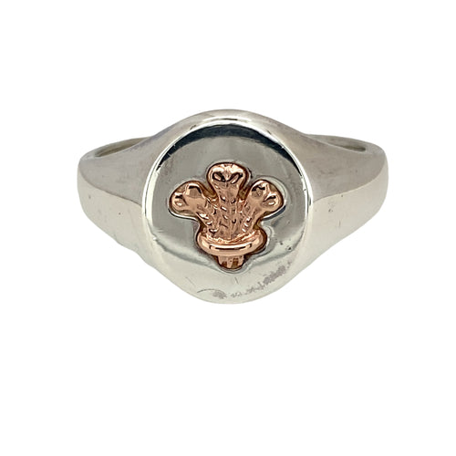 925 Silver Cymru Metal Three Feathers Signet Ring