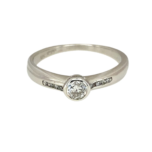 9ct White Gold & Diamond Rubover Set Solitaire Ring