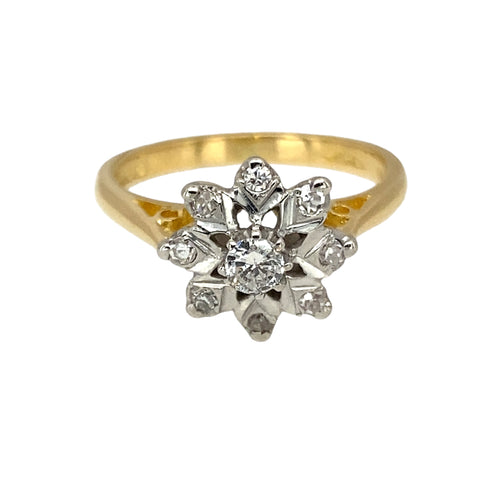 18ct Gold & Diamond Set Flower/Star Cluster Ring