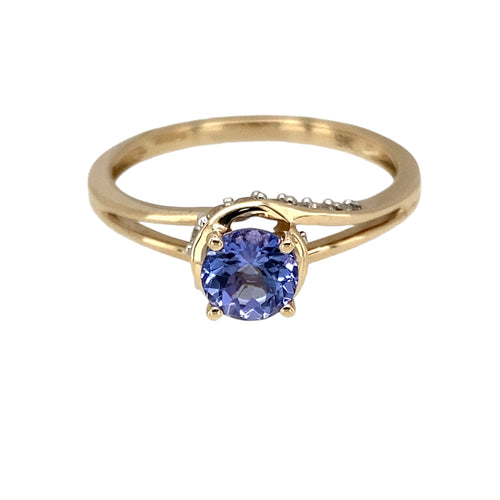 9ct Gold Tanzanite & Cubic Zirconia Set Solitaire Ring