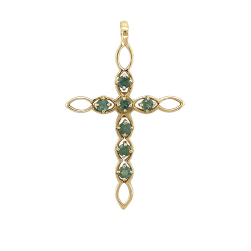 9ct Gold & Green Stone Set Cross Pendant