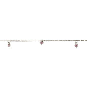 9ct White Gold & Pink Cubic Zirconia Heart Drop 9" Figaro Anklet