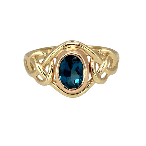 9ct Gold & Blue Topaz Set Celtic Knot Clogau Ring