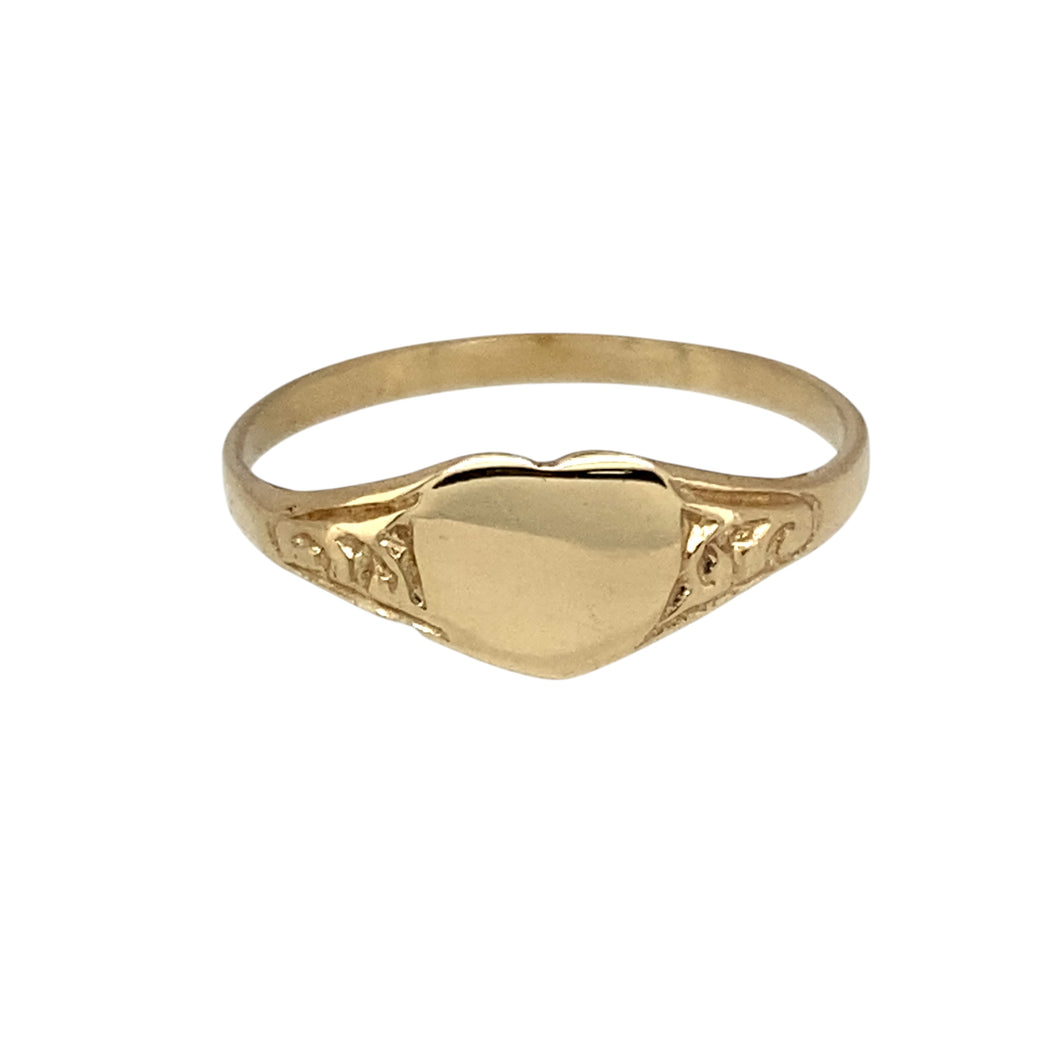 New 9ct Gold Patterned Heart Signet Ring