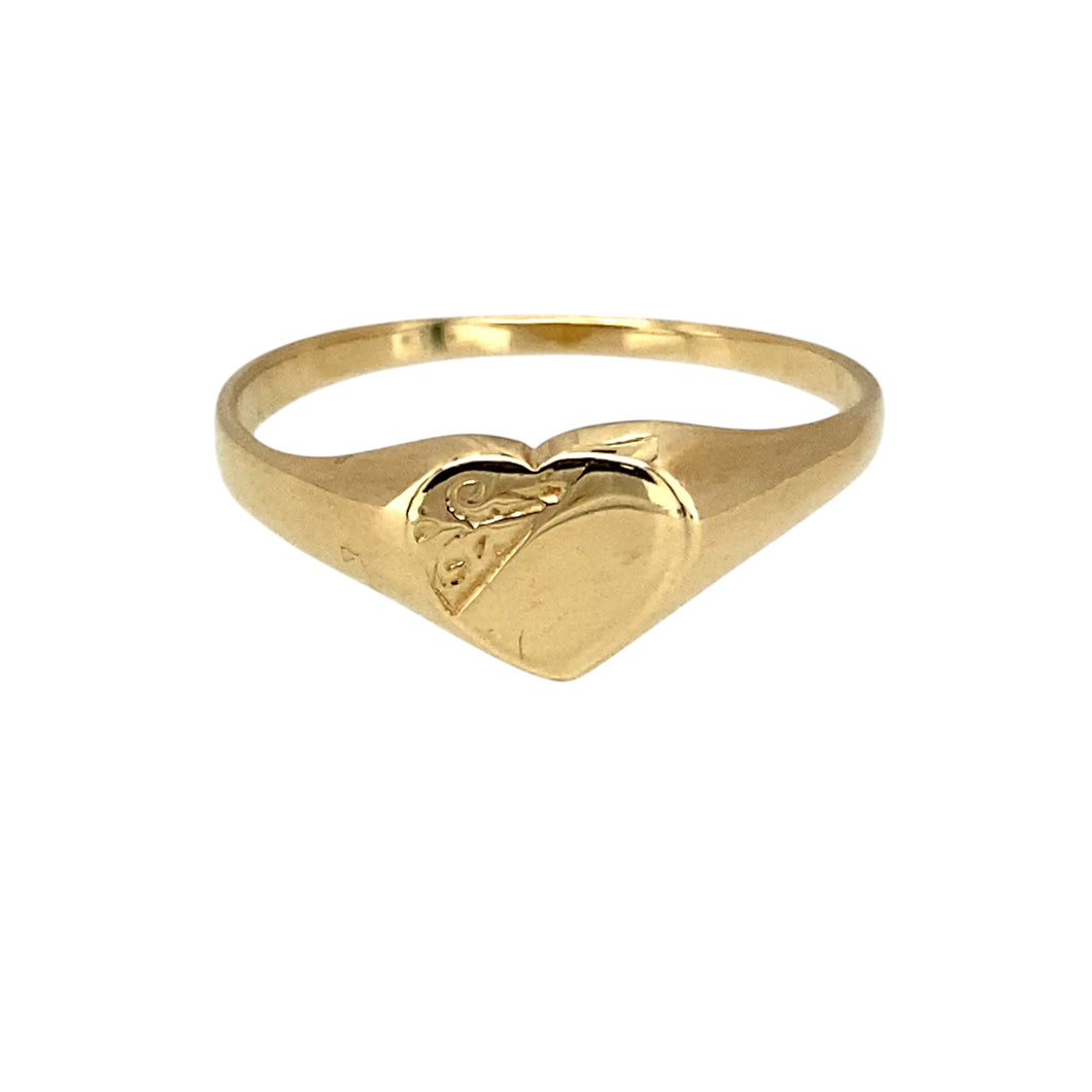 New 9ct Gold Patterned Heart Signet Ring