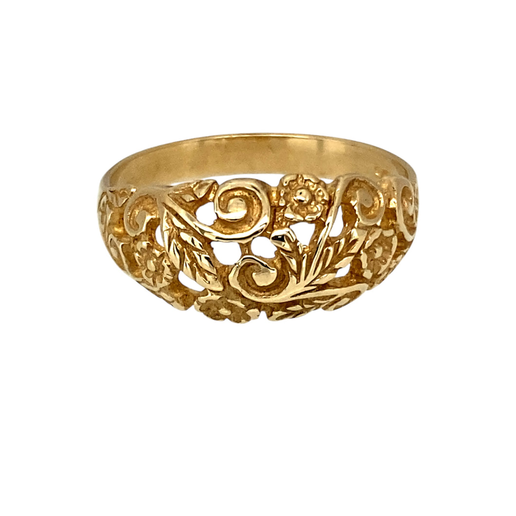 New 9ct Gold Filigree Patterned Wide Band Ring