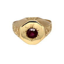 Load image into Gallery viewer, New 9ct Gold &amp; Ruby Set Patterned Signet Ring
