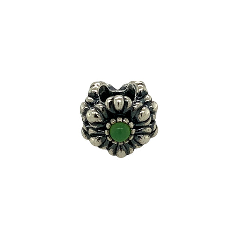 Preowned 925 Silver Pandora Green Stone Flower Charm with the weight 4.50 grams