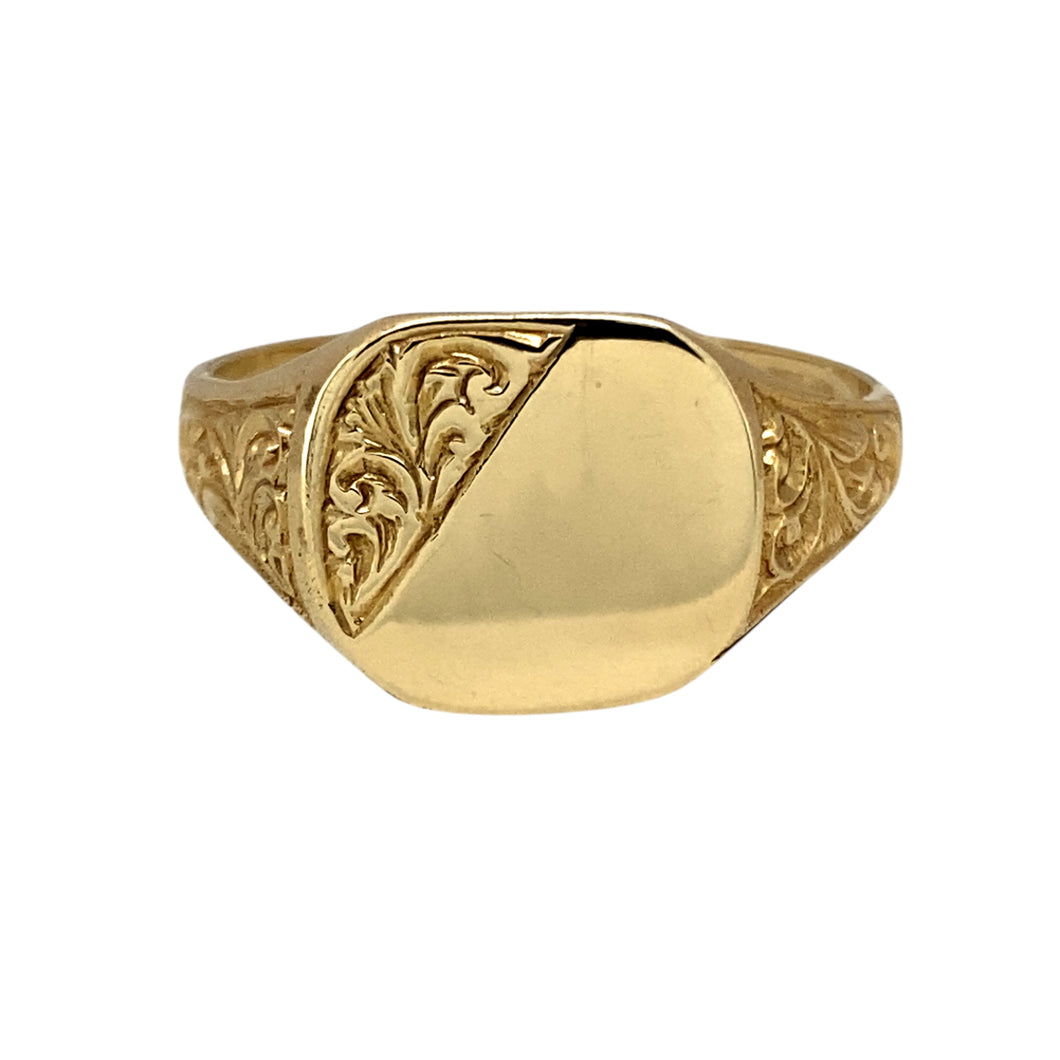 New 9ct Gold Patterned Square Signet Ring