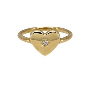 New 9ct Gold & Cubic Zirconia Set Heart Signet Ring