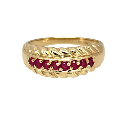 9ct Gold & Ruby Set Rope Trim Band Ring