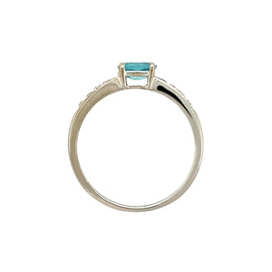 9ct White Gold Diamond & Blue Topaz Set Band Ring