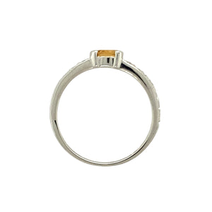 14ct White Gold Diamond & Citrine Set Band Ring