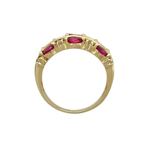 9ct Gold Diamond & Pink Stone Set Band Ring