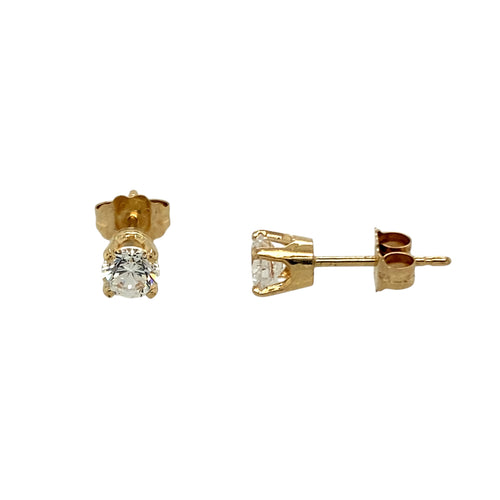 14ct Gold & Cubic Zirconia Set Solitaire Stud Earrings