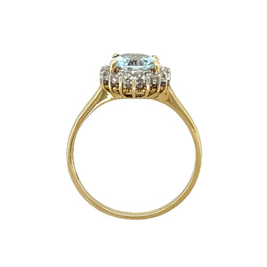 9ct Gold Diamond & Aquamarine Set Cluster Ring