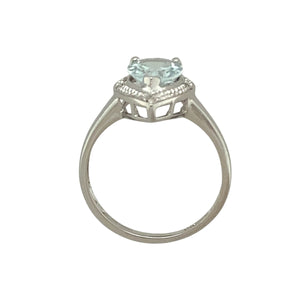 9ct White Gold Diamond & Aquamarine Set Teardrop Shape Ring