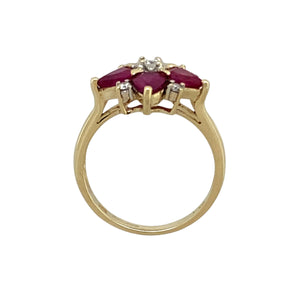 9ct Gold Diamond & Ruby Set Flower Cluster Ring