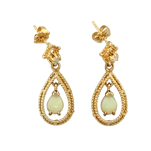 9ct Gold & Opalique Set Dropper Earrings