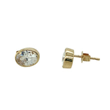 Load image into Gallery viewer, 9ct Gold &amp; Cubic Zirconia Rubover Set Oval Stud Earrings
